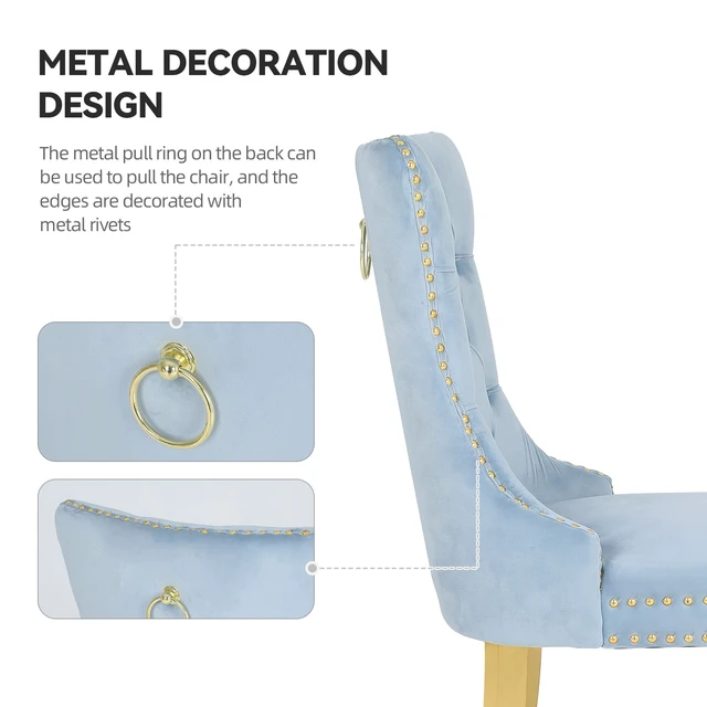Alt view image 5 of 7 - Rubberwood Velvet Ergonomic Chairs, Set, Blue, Metal, Seating for Dining
