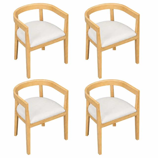 Alt view image 3 of 5 - Dining Chairs Set, Curved Back Upholstered Kitchen Chairs with Solid Wood Frame, Natural, MDF and Solid Wood, Seating