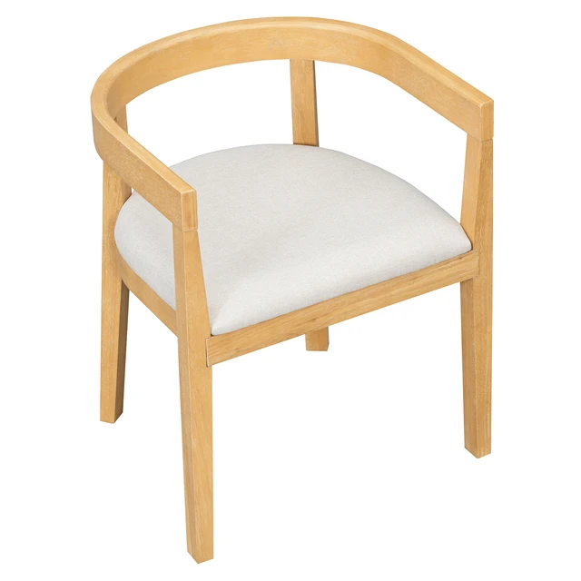 Alt view image 4 of 5 - Dining Chairs Set, Curved Back Upholstered Kitchen Chairs with Solid Wood Frame, Natural, MDF and Solid Wood, Seating