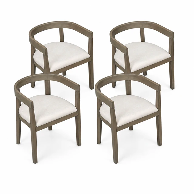 Alt view image 4 of 6 - Dining Chairs Set, Curved Back Upholstered Kitchen Chairs with Solid Wood Frame, Espresso, MDF and Solid Wood, Seating