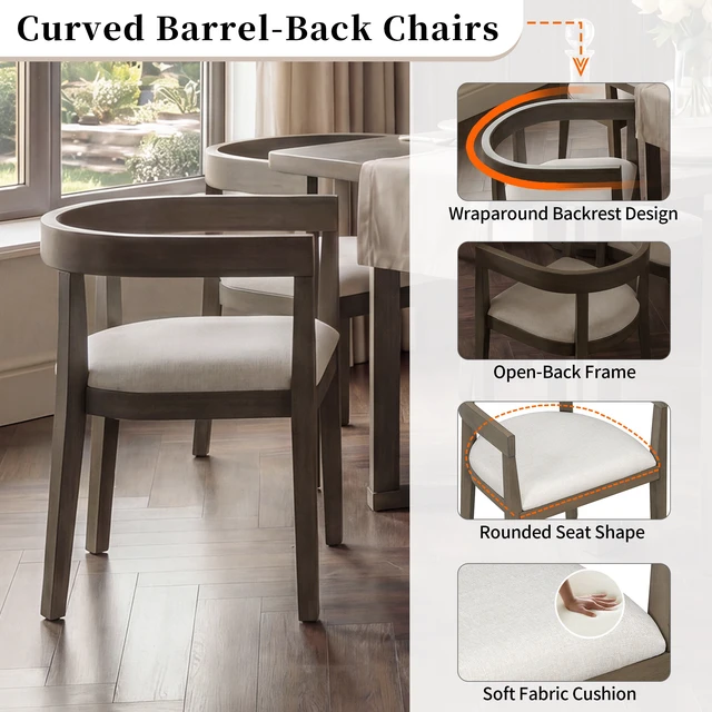 Alt view image 3 of 6 - Dining Chairs Set, Curved Back Upholstered Kitchen Chairs with Solid Wood Frame, Espresso, MDF and Solid Wood, Seating