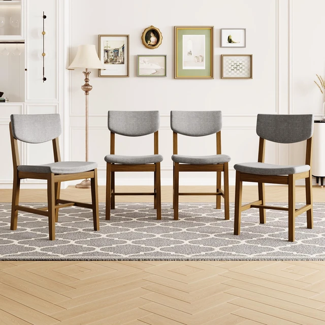 Main image of 4 Piece Dining Chair Solid Wood Frame with Gray Fabric Cushion, Upholstered Accent Chair for Kitchen Dining Living