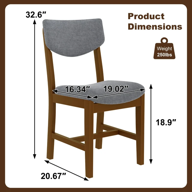 Alt view image 3 of 7 - 4 Piece Dining Chair Solid Wood Frame with Gray Fabric Cushion, Upholstered Accent Chair for Kitchen Dining Living