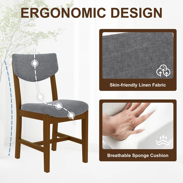 Alt view image 4 of 7 - 4 Piece Dining Chair Solid Wood Frame with Gray Fabric Cushion, Upholstered Accent Chair for Kitchen Dining Living