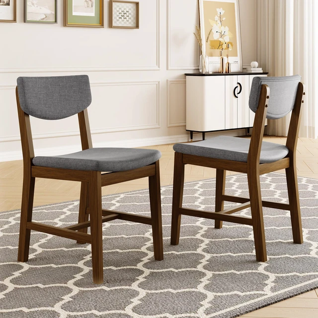 Alt view image 2 of 7 - 4 Piece Dining Chair Solid Wood Frame with Gray Fabric Cushion, Upholstered Accent Chair for Kitchen Dining Living