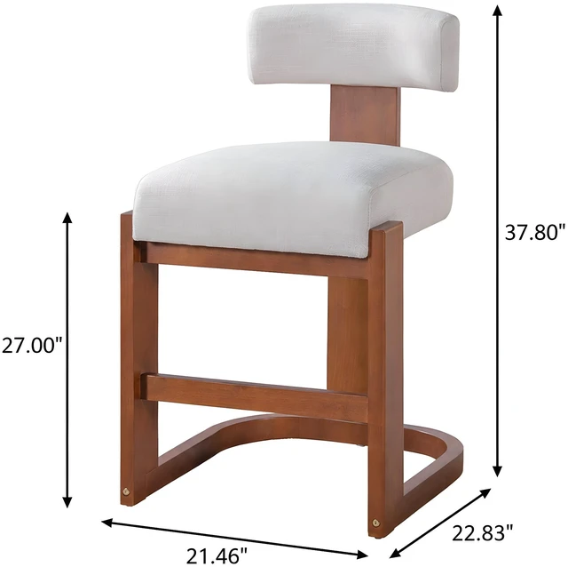 Alt view image 5 of 7 - Pack Counter Height Bar Stools, Rubber Wood Frame Barstools with Linen Fabric Upholstered Seat and Backrest Wood Finish