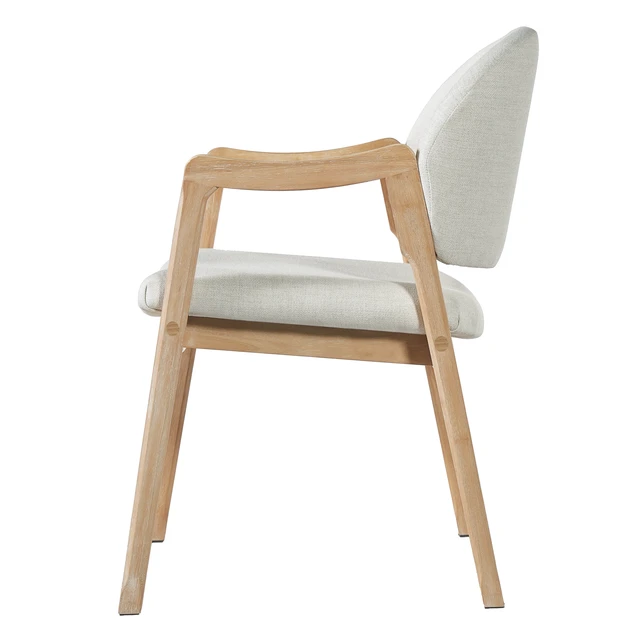 Alt view image 5 of 7 - Curved Arm Dining Chair with Slanted Tapered Rubber Wood Legs Set, Beige Fabric, Beige Natural, Fabric and Rubber Wood