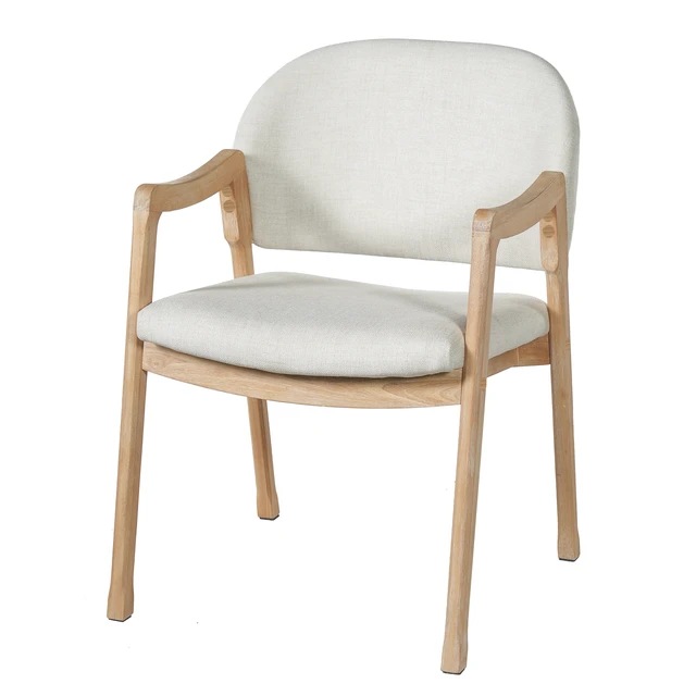 Alt view image 6 of 7 - Curved Arm Dining Chair with Slanted Tapered Rubber Wood Legs Set, Beige Fabric, Beige Natural, Fabric and Rubber Wood