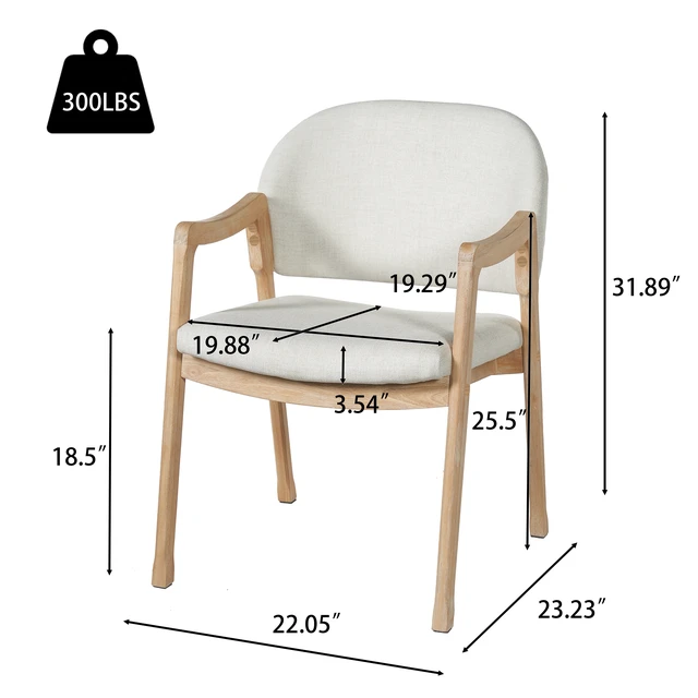 Alt view image 2 of 7 - Curved Arm Dining Chair with Slanted Tapered Rubber Wood Legs Set, Beige Fabric, Beige Natural, Fabric and Rubber Wood