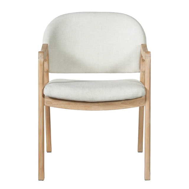 Alt view image 3 of 7 - Curved Arm Dining Chair with Slanted Tapered Rubber Wood Legs Set, Beige Fabric, Beige Natural, Fabric and Rubber Wood