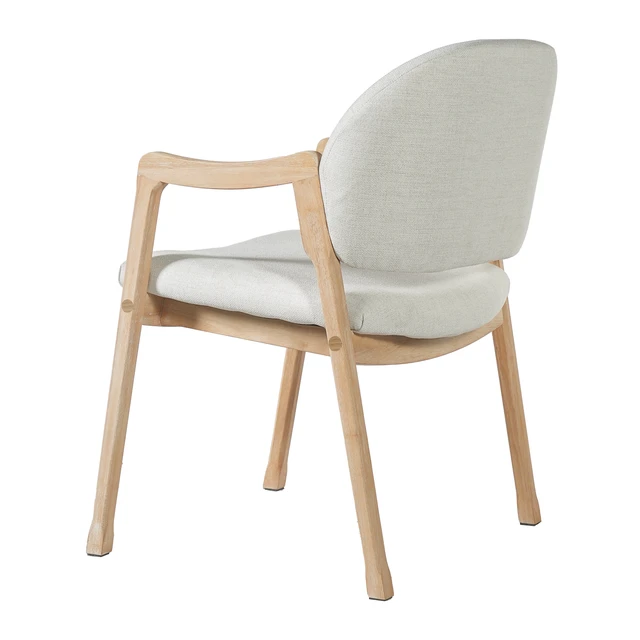 Alt view image 7 of 7 - Curved Arm Dining Chair with Slanted Tapered Rubber Wood Legs Set, Beige Fabric, Beige Natural, Fabric and Rubber Wood