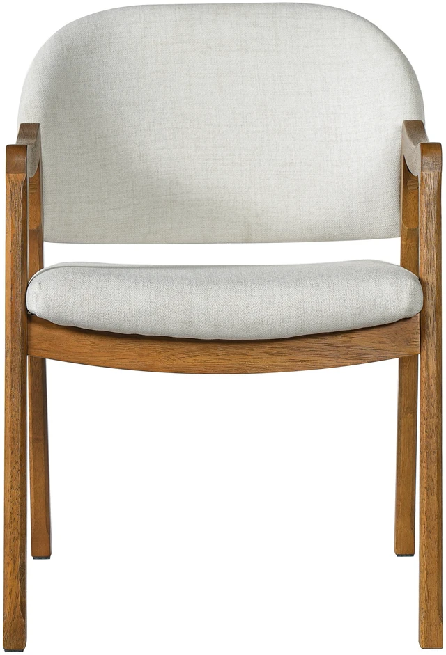Alt view image 3 of 7 - Curved Arm Dining Chair with Slanted Tapered Rubber Wood Legs Set, Beige Fabric, Beige Walnut, Fabric and Rubber Wood