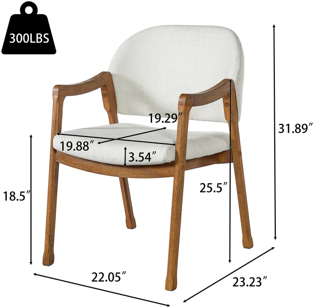 Alt view image 2 of 7 - Curved Arm Dining Chair with Slanted Tapered Rubber Wood Legs Set, Beige Fabric, Beige Walnut, Fabric and Rubber Wood