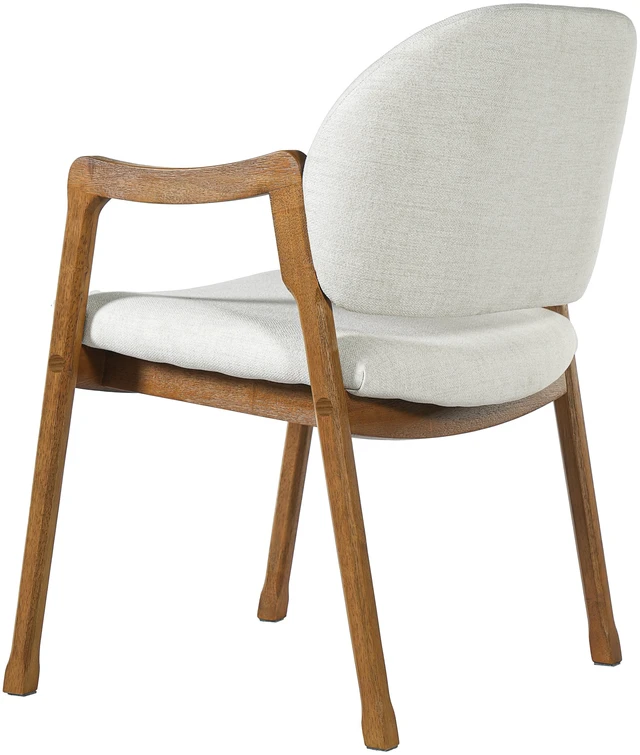 Alt view image 7 of 7 - Curved Arm Dining Chair with Slanted Tapered Rubber Wood Legs Set, Beige Fabric, Beige Walnut, Fabric and Rubber Wood
