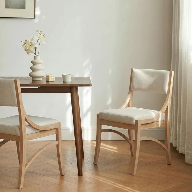 Main image of Fabric Upholstered Dining Chairs, Kitchen Chairs with Curved Back Rubber Wood Frame Easy Assemble and Clean for Dining