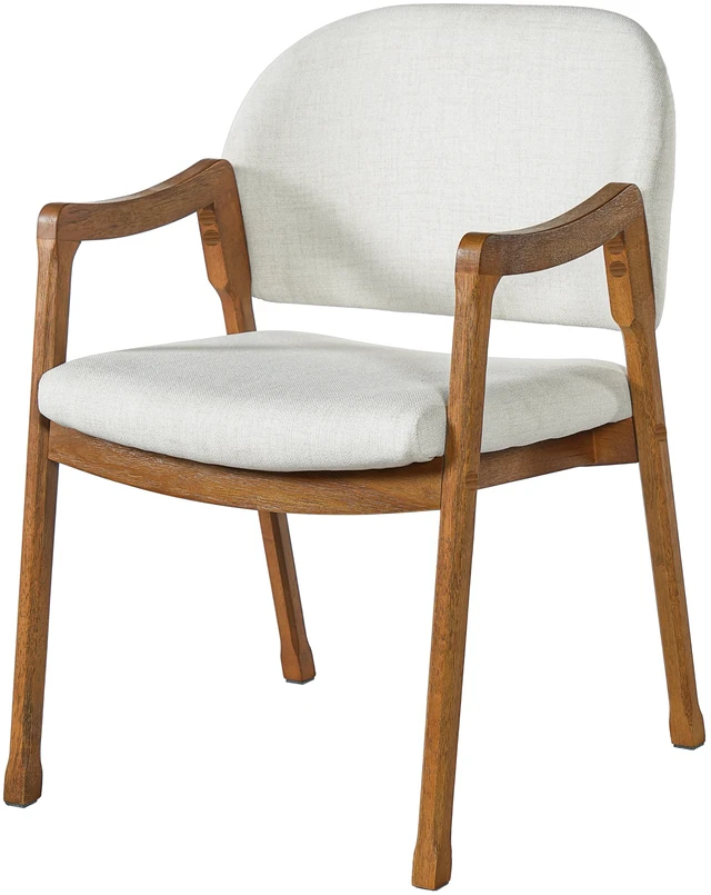 Alt view image 6 of 7 - Curved Arm Dining Chair with Slanted Tapered Rubber Wood Legs Set, Beige Fabric, Beige Walnut, Fabric and Rubber Wood