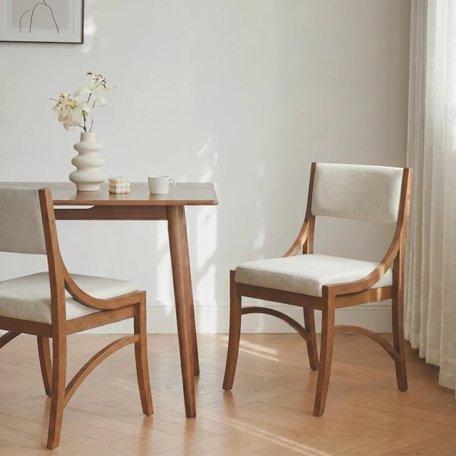 Main image of Fabric Upholstered Dining Chairs, Kitchen Chairs with Curved Back Rubber Wood Frame Easy Assemble and Clean for Dining