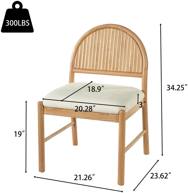 Alt view image 4 of 7 - Rubber Dining Chairs, Upholstered Kitchen Chairs with Fluted Backrest Mid Century Dining with Beige Fabric Cushion
