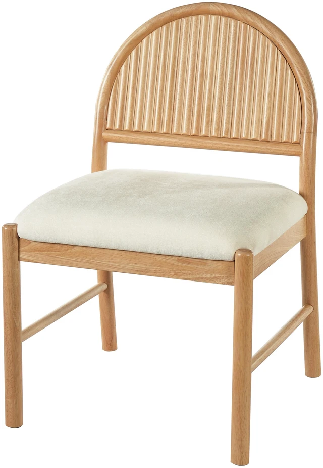 Alt view image 5 of 7 - Rubber Dining Chairs, Upholstered Kitchen Chairs with Fluted Backrest Mid Century Dining with Beige Fabric Cushion