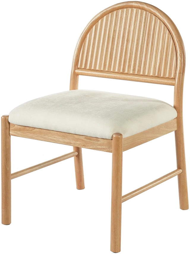 Alt view image 6 of 7 - Rubber Dining Chairs, Upholstered Kitchen Chairs with Fluted Backrest Mid Century Dining with Beige Fabric Cushion