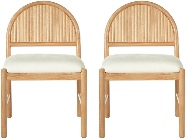 Alt view image 3 of 7 - Rubber Dining Chairs, Upholstered Kitchen Chairs with Fluted Backrest Mid Century Dining with Beige Fabric Cushion