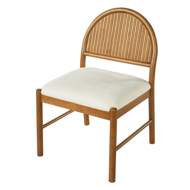 Alt view image 6 of 7 - Rubber Dining Chairs, Upholstered Kitchen Chairs with Fluted Backrest Mid Century Dining with Beige Fabric Cushion