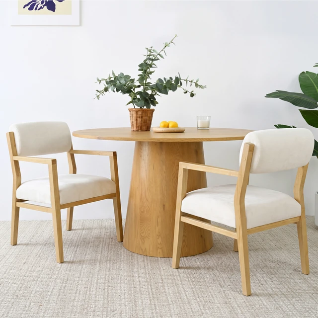 Alt view image 2 of 7 - Rubber Dining Chairs, Upholstered Fabric Armchairs Set Beige Fabric, Beige Natural, Rubber Wood, Seating for Dining