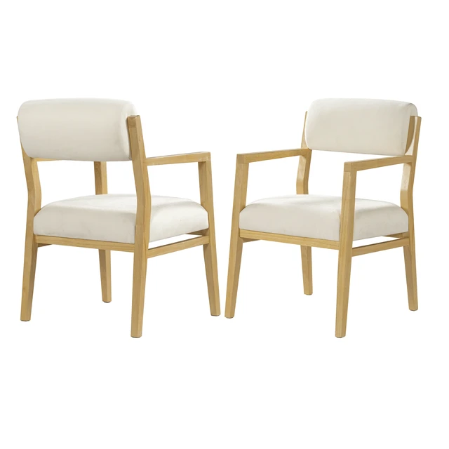 Alt view image 4 of 7 - Rubber Dining Chairs, Upholstered Fabric Armchairs Set Beige Fabric, Beige Natural, Rubber Wood, Seating for Dining