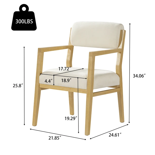 Alt view image 3 of 7 - Rubber Dining Chairs, Upholstered Fabric Armchairs Set Beige Fabric, Beige Natural, Rubber Wood, Seating for Dining