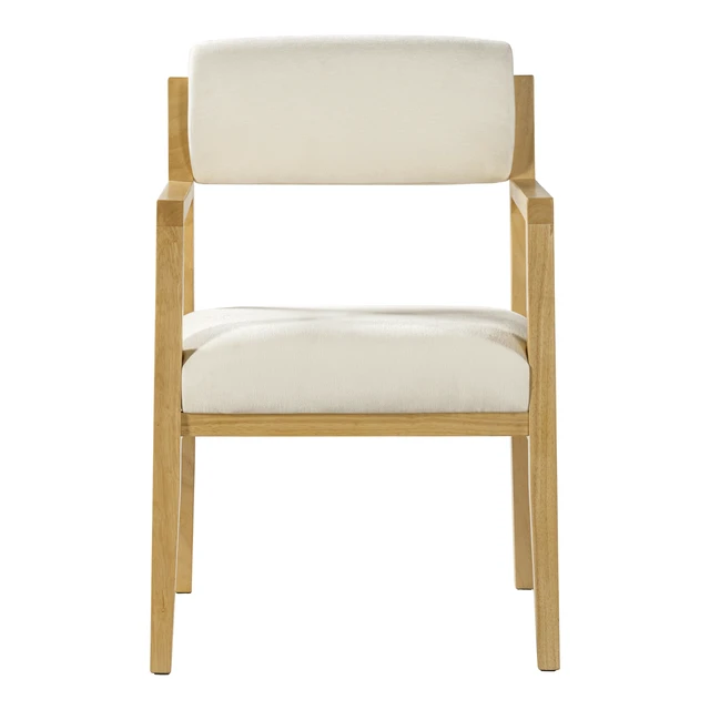 Alt view image 6 of 7 - Rubber Dining Chairs, Upholstered Fabric Armchairs Set Beige Fabric, Beige Natural, Rubber Wood, Seating for Dining