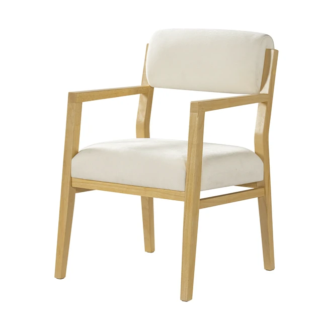 Alt view image 7 of 7 - Rubber Dining Chairs, Upholstered Fabric Armchairs Set Beige Fabric, Beige Natural, Rubber Wood, Seating for Dining
