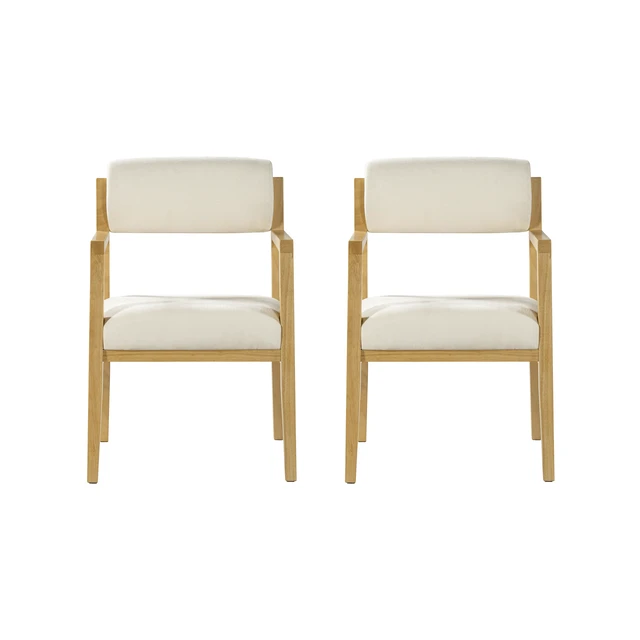 Alt view image 5 of 7 - Rubber Dining Chairs, Upholstered Fabric Armchairs Set Beige Fabric, Beige Natural, Rubber Wood, Seating for Dining