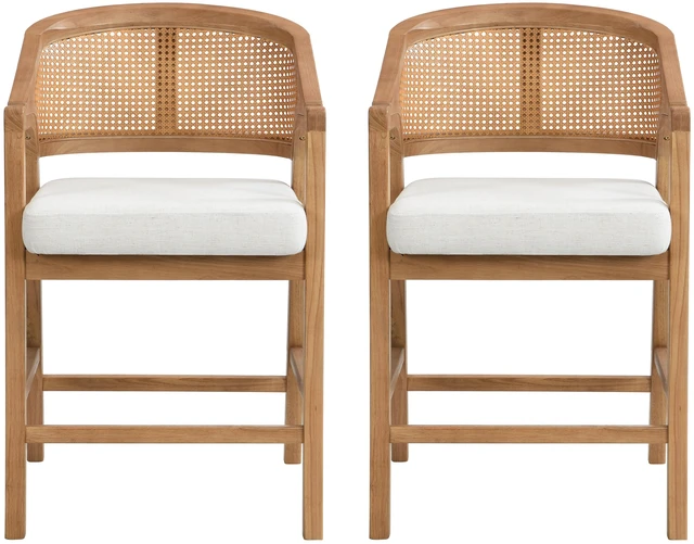 Main image of Wooden Frame Counter Stool with Rattan Back Set, Beige Natural, Wood and Rattan, Seating for Dining