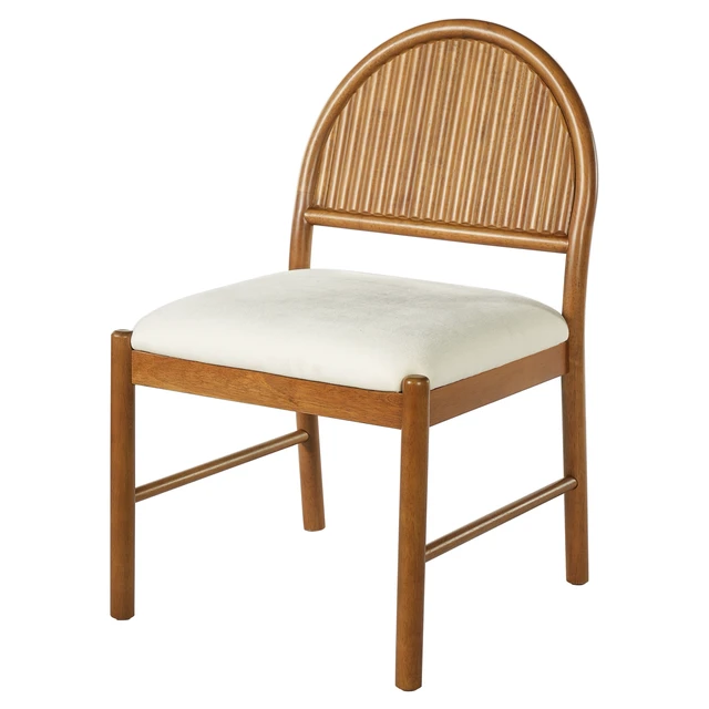 Alt view image 7 of 7 - Rubber Dining Chairs, Upholstered Kitchen Chairs with Fluted Backrest Mid Century Dining with Beige Fabric Cushion