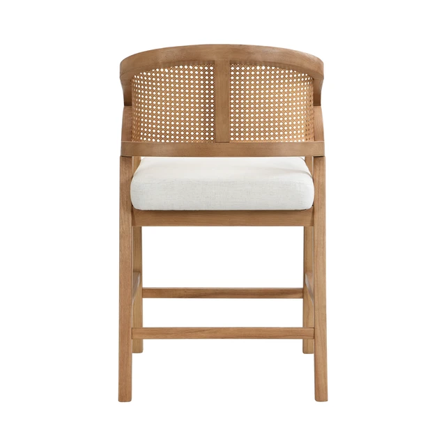 Alt view image 4 of 7 - Wooden Frame Counter Stool with Rattan Back Set, Beige Natural, Wood and Rattan, Seating for Dining