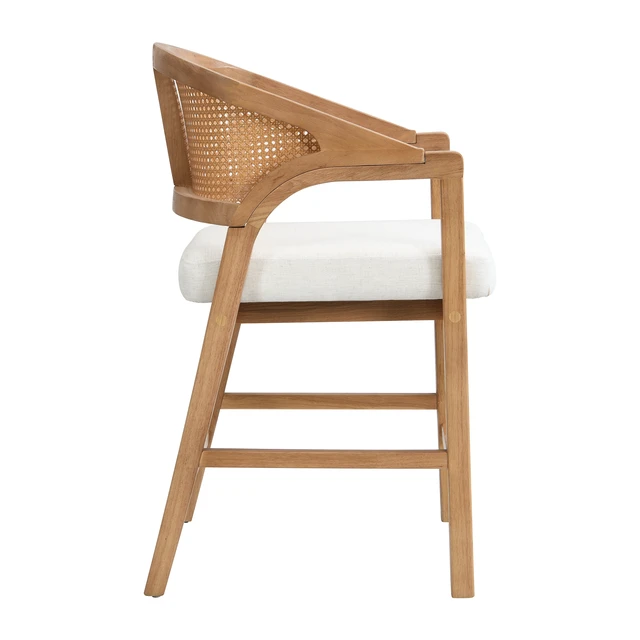 Alt view image 6 of 7 - Wooden Frame Counter Stool with Rattan Back Set, Beige Natural, Wood and Rattan, Seating for Dining