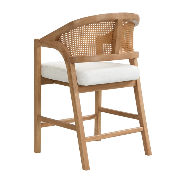 Alt view image 3 of 7 - Wooden Frame Counter Stool with Rattan Back Set, Beige Natural, Wood and Rattan, Seating for Dining