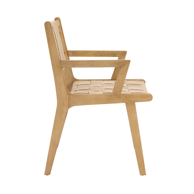 Alt view image 4 of 7 - Solid Dining Arm Chair with Woven Rope Design Set, Beige Natural, Paper Rope and Rubber Wood, Seating for Dining