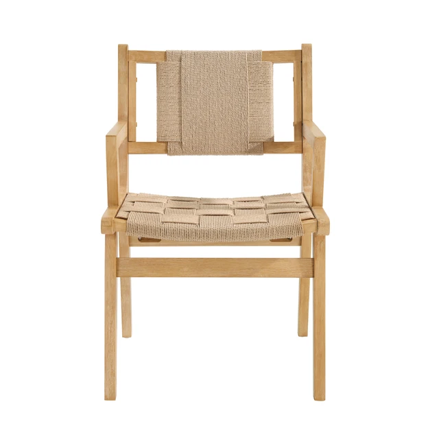Alt view image 2 of 7 - Solid Dining Arm Chair with Woven Rope Design Set, Beige Natural, Paper Rope and Rubber Wood, Seating for Dining