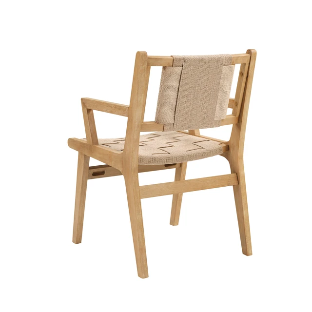 Alt view image 5 of 7 - Solid Dining Arm Chair with Woven Rope Design Set, Beige Natural, Paper Rope and Rubber Wood, Seating for Dining