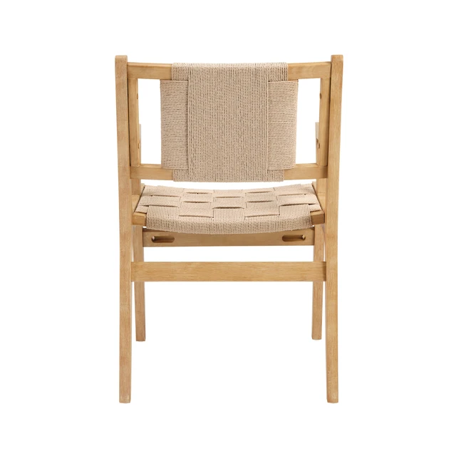 Alt view image 6 of 7 - Solid Dining Arm Chair with Woven Rope Design Set, Beige Natural, Paper Rope and Rubber Wood, Seating for Dining