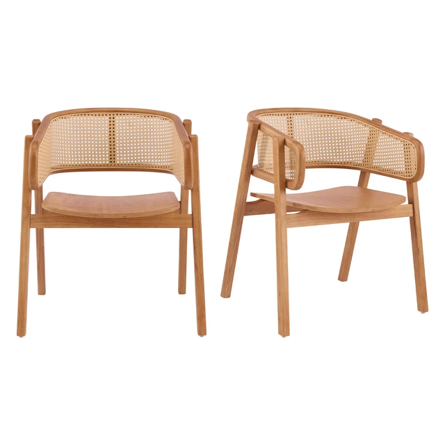Alt view image 5 of 7 - Rattan and Rubber Dining Chairs with Armrests, Set, Natural, Rattan and Rubber Wood, Seating for Dining