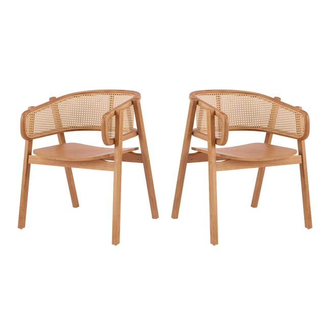 Alt view image 6 of 7 - Rattan and Rubber Dining Chairs with Armrests, Set, Natural, Rattan and Rubber Wood, Seating for Dining