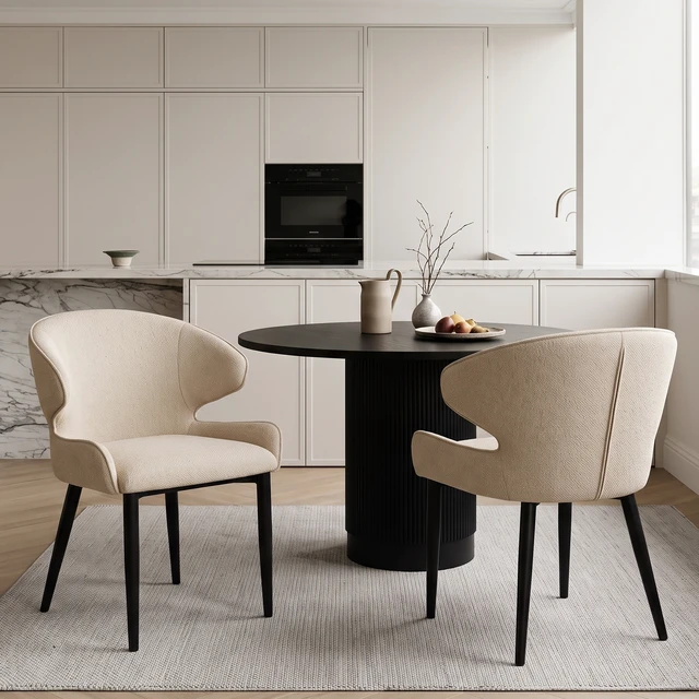 Alt view image 2 of 7 - Fabric Dining Chair, Set, Beige Black, Fabric and Iron, Seating for Dining