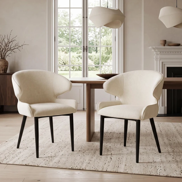 Main image of Fabric Dining Chair, Set, Beige Black, Fabric and Iron, Seating for Dining