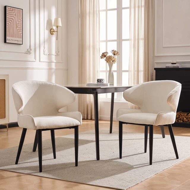 Alt view image 3 of 7 - Fabric Dining Chair, Set, Beige Black, Fabric and Iron, Seating for Dining
