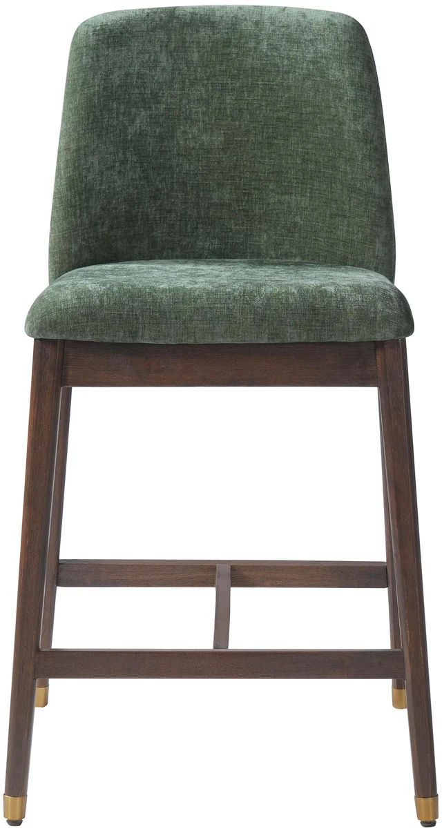 Alt view image 3 of 7 - Indoor Wooden Upholstered Counter Stool, Walnut Finish with Green Cushion Set, Green Walnut, Fabric, Plywood and Rubber