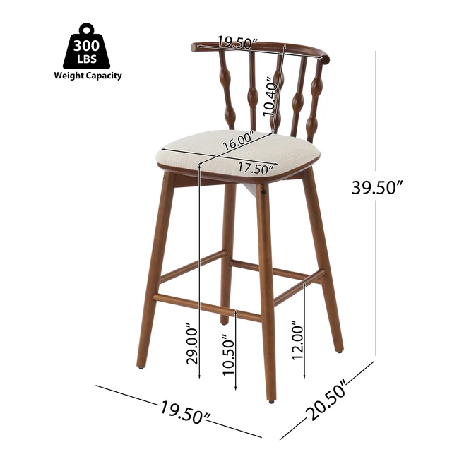 Alt view image 4 of 7 - Indoor Wooden Barstool, Walnut Finish with Upholstery Set, Beige Walnut, Fabric and Rubber Wood, Seating for Dining