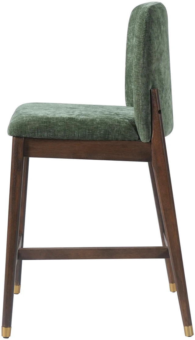 Alt view image 5 of 7 - Indoor Wooden Upholstered Counter Stool, Walnut Finish with Green Cushion Set, Green Walnut, Fabric, Plywood and Rubber