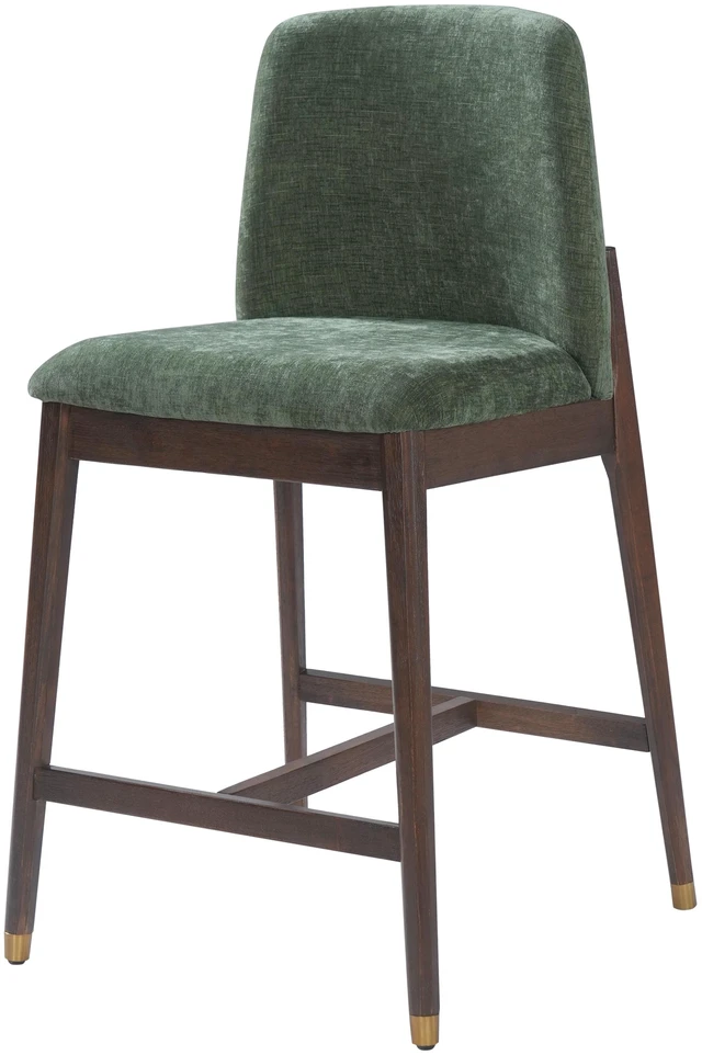 Alt view image 4 of 7 - Indoor Wooden Upholstered Counter Stool, Walnut Finish with Green Cushion Set, Green Walnut, Fabric, Plywood and Rubber